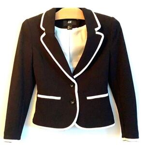 H&M black and white lined blazer size 8